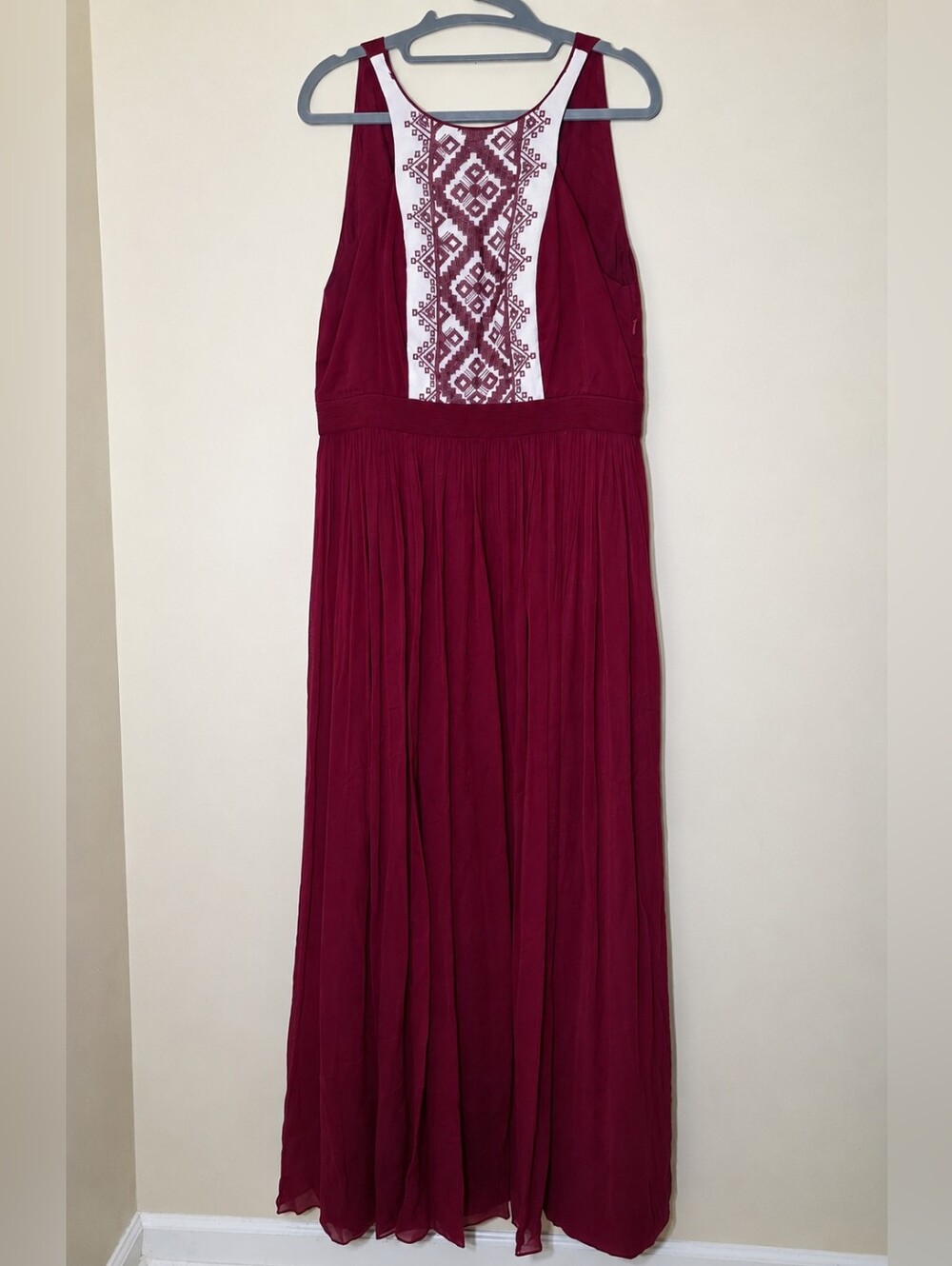 Anita Dongre Burgundy Geometric Embroidered Boho Maxi Dress Size 14 - Picture 2 of 8